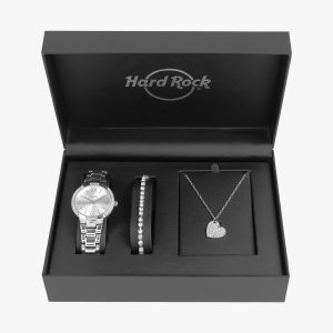 Hard Rock Watch Set with Heart Necklace and Tennis Bracelet