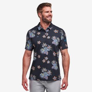 TravisMathew Performance Polo Secluded Island in Black